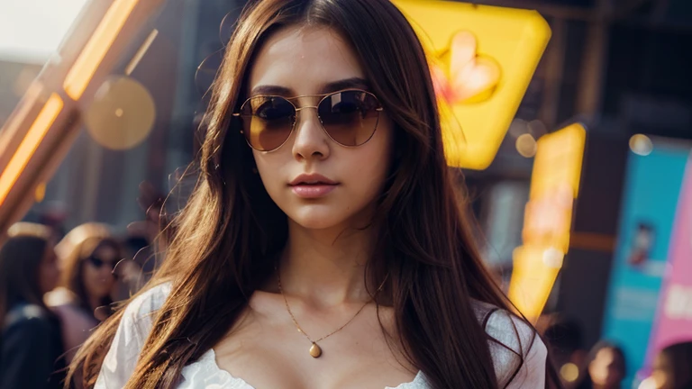 a beautiful young woman wearing sunglasses, confident expression, anime style, detailed facial features, long hair, elegant pose, colorful background, dynamic composition, vibrant colors, cinematic lighting, digital art, 8k, highly detailed, photorealistic