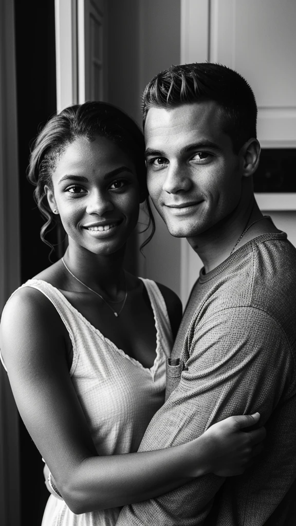 Couple,White people,Black and white photography,young,Home