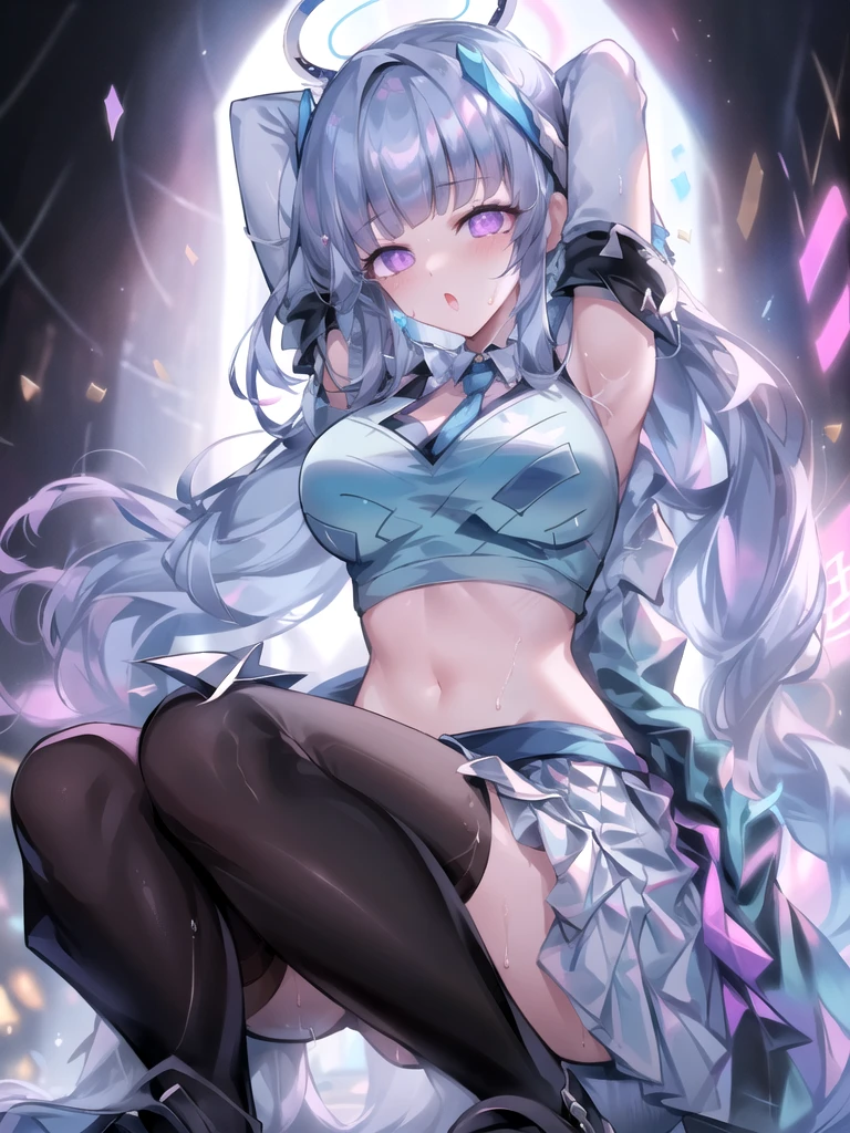 (masterpiece),(Highest quality),(Very detailed),(Best illustrations),(Best Shadow),(Absurd),(Detailed Background),(so beautiful), 16K,(Very detailed),(Best illustrations), 8K,(Absurd),(Detailed Background),(so beautiful)noa-outfit, (Processing wool), Perfect Anatomy, One Girl, alone, , , Grey Hair, Purple eyes, Blunt bangs, , , , , One Girl, alone, Big Breasts, Long Hair, , , , , empty eyes, blank eyes, , , , Heart-shaped pupils, , shiny skin, Wet, , , Roll your eyes, , The pupils constrict, wonderland, , , , , Open your mouth carelessly, , , , , saliva trail , , night , , Pink Neon Lights, , , hallucination, , Mysterious glow, orgasm, ahegao, rolling eyes, cross-eyed, bruise, , , Arched back, , , , sleep, Dead, Expressionless, arms behind head, squatting