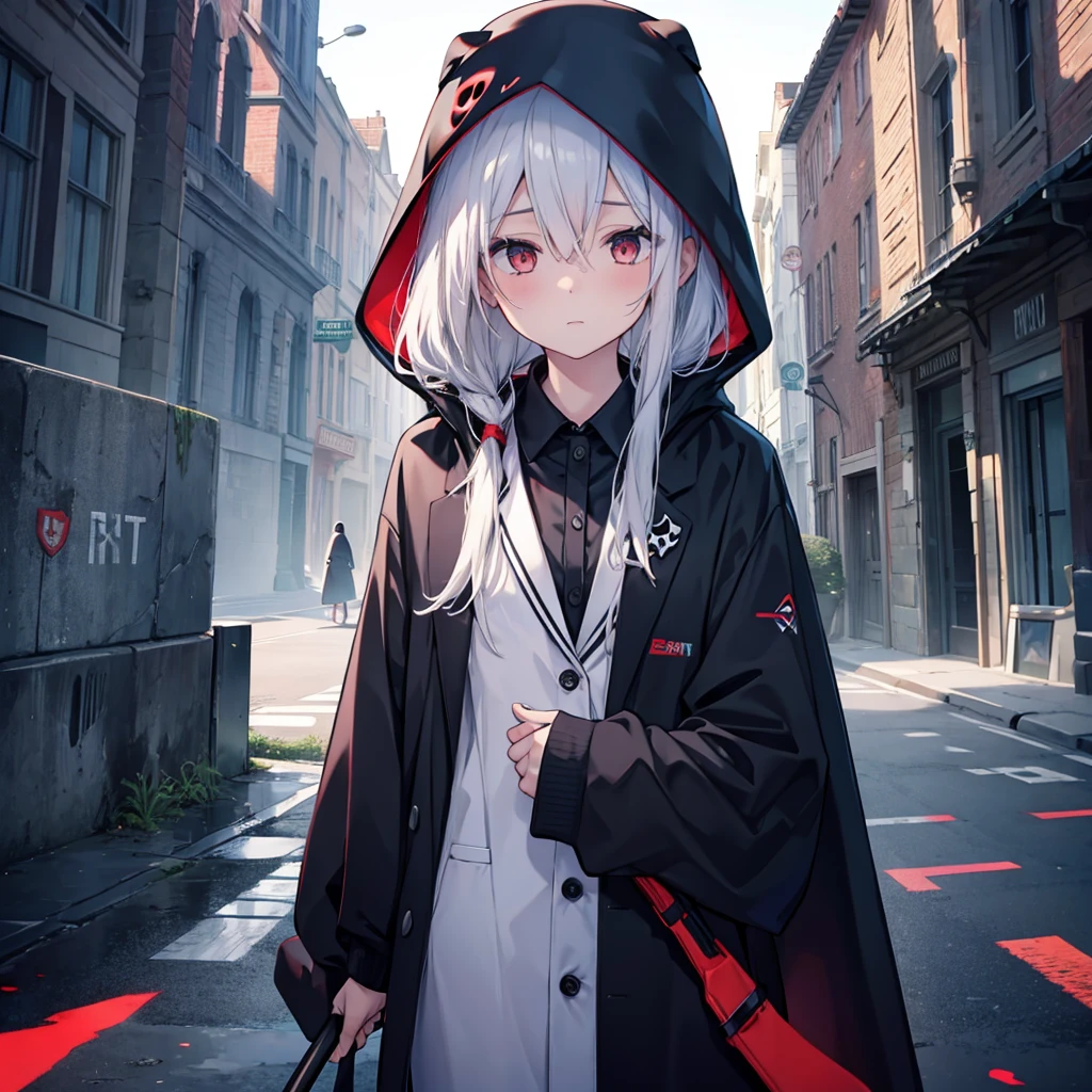(((Grim Reaper's Scythe))) (((Gray Hair short hair blue eyes woman Large Breasts smile))),((Give a hand My own big wings)),(Wearing a hood Black camisole Purple light Cute pose), Shining Background Shining Edges
