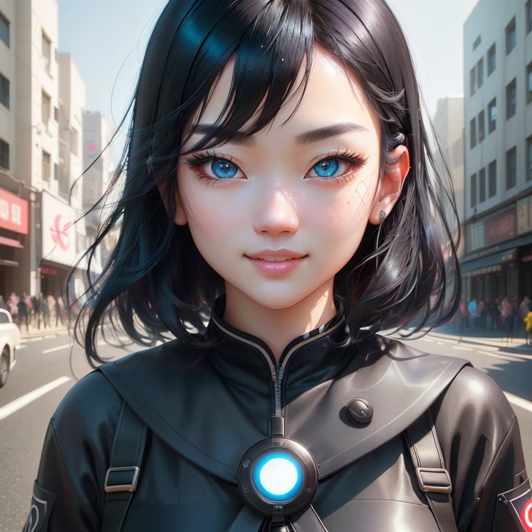 Black Hair、Hair Bob、Long eyelashes、Round eyes、Bright smile、correct、Symbol-shaped pupil、Light blue eyes、Gradient eyes、Surrealism、Drop Shadow、Anaglyph、Stereogram、Subjective、Atmospheric Perspective、Speed Line、shine、Motion Blur、Godley、Contemporary Art、Cubism Futurism、Futurism、Verism、Hyperrealism、Outside the realm、isometric、Canon、Overexposure、8K、Super detailed、最high quality、16K、1080P、uhd、masterpiece、correct、Textured skin、解剖学的にcorrect、high detail、high quality、High resolution、HD