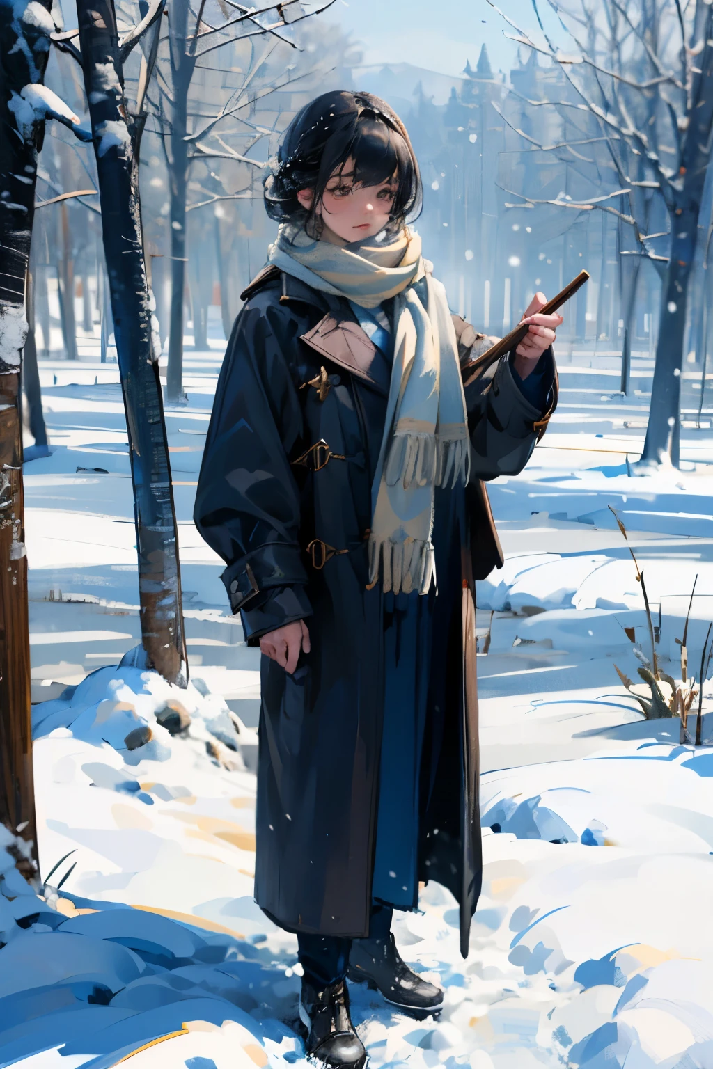 ((Highest quality)), ((masterpiece)), (detailed), One girl, Scarf,coat,snow,