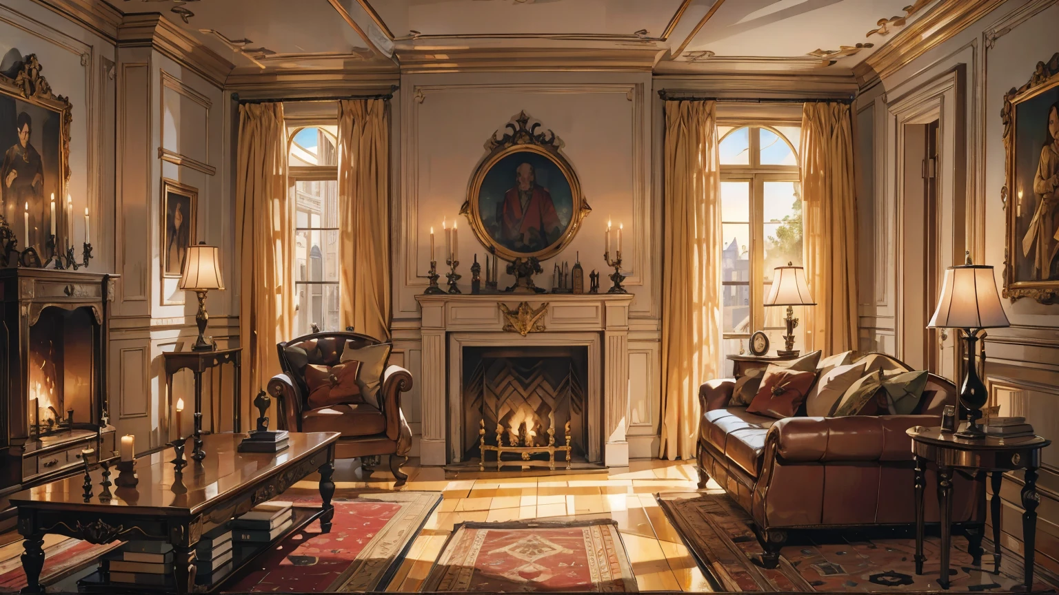 Medieval European luxury room，Gorgeous desk，wine，Godfather Mafia Room，Looking up