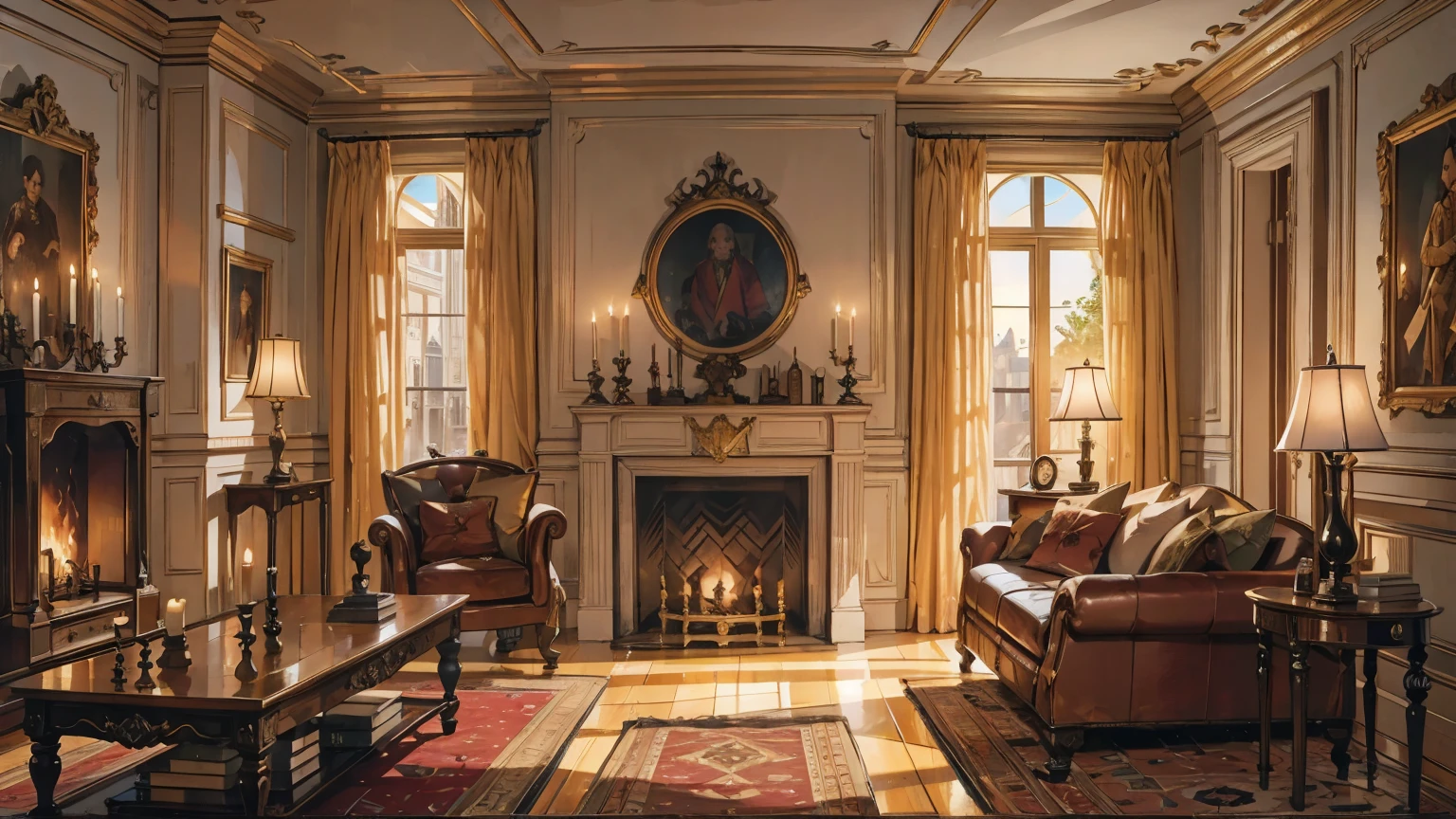 Medieval European luxury room,Gorgeous desk,wine,Godfather Mafia Room,Looking up