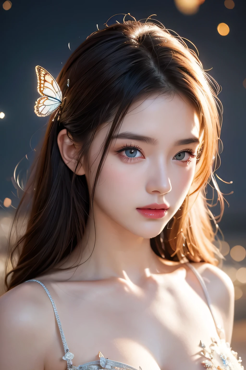 High-quality work,Realistic works,Super premium graphics,8K HD CG works,high quality graphics,High-definition and exquisite CG works,10x pixels,Ultra-fine details:1.1,Advanced technical details:1.1Realistic photo effects,Interior lighting effects:1.5,natural soft light:1.5. Light effect(Virtual light effects:1.8),ultra high resolution,shining dress,sliver long hair,silber hair,transparenthair,high detailed hair(Quality hair details:1.1)Clear eyes,Double eyelids look good,Sharp eye makeup, Create exquisite eyelash makeup, tthin eyebrows, Ultra-detailed eyes,a tall nose, lovely red lips, rosey cheeks, With delicate makeup on her face , pretty face, The face shape is perfectly proportioned,(Advanced facial details:1.1) masterpiece photography nsfw that captures the essence of a dream experienced by an awesome caucasian young woman, perfect beautiful detailed face, realistic skin pores, sharp clear eyes, (nipple slip), sheer revealing dress, enveloped in tendrils of smoke that morph into surreal butterflies around her, In the dream, she finds herself in a fantastical landscape filled with vibrant colors and surreal elements, The atmosphere is dreamy and ethereal, with soft glowing lights illuminating the scene, The young woman is depicted as confident and radiant, surrounded by symbols of her aspirations and inner strength, The overall mood of the image should evoke a sense of wonder, empowerment, and limitless possibilities, complex lighting, rimlight, (wind:1.3), ,Women's artwork,Dress full body video,Realism,Amazing Cleavage,My eyes are very bright today