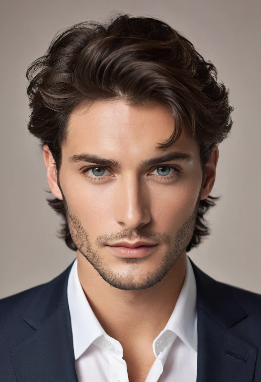 Man in suit looking at camera, face perfect, perfect handsome face, Handsome face, Inspired by Luca Zontini,good looking face, really good looking face!!, handsome attractive face, looking intensely at the camera, Rafael Personas, handsome detailed face