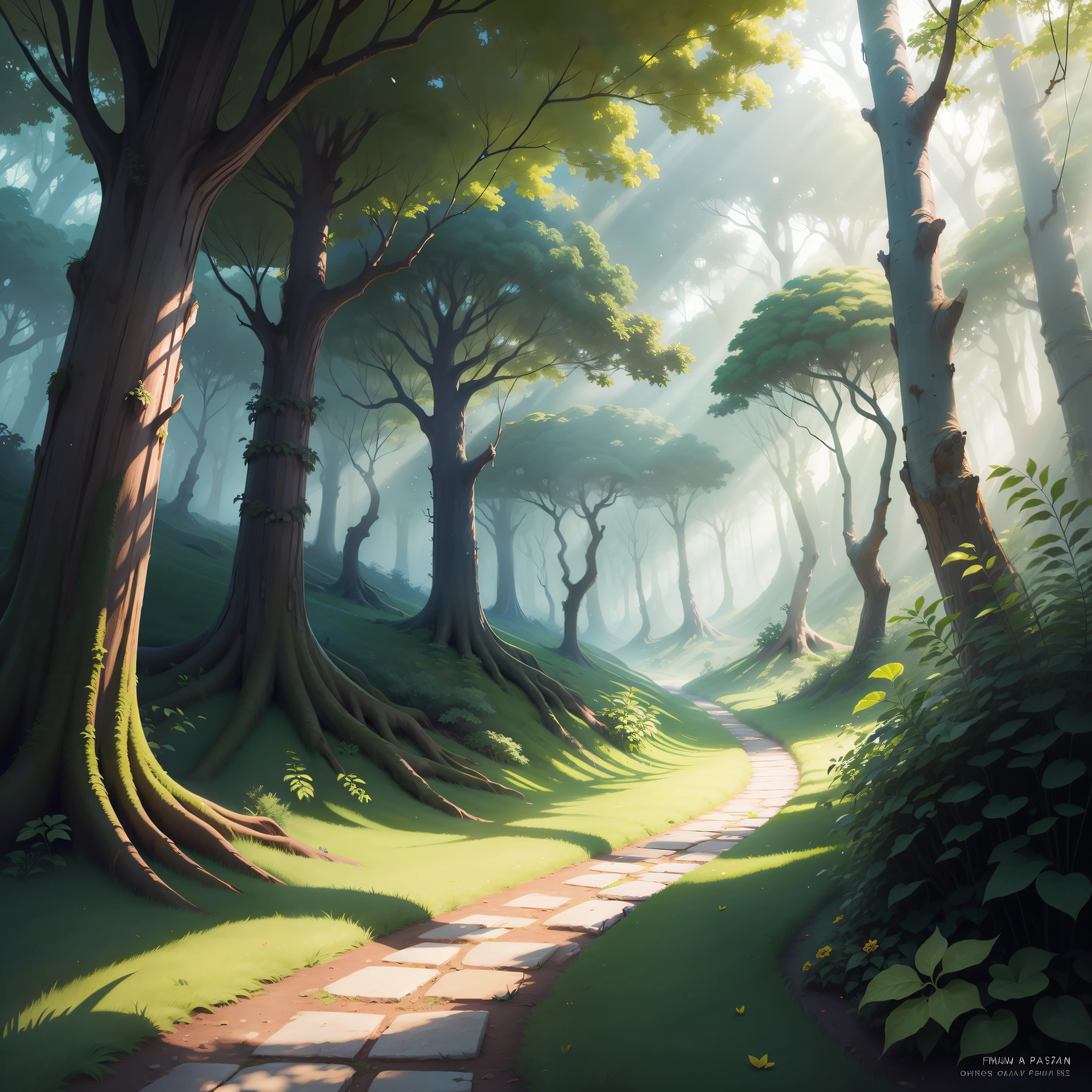 enchanted forest, mystical forest, Magic forest, colors, illustration of children's book, no character, landscape