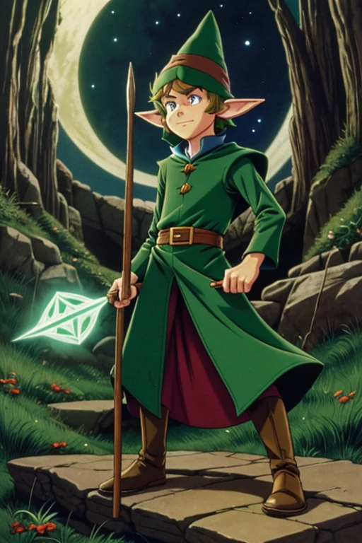 a cartoon character dressed in a green outfit, young half elf wizard, a young male wizard, half-elf time wizard, granny weatherwax, 1980s cartoon, animated episode still, norman rockwel, witch academia, portrait of a young elf wizard, tiny evil alchemist gnome, velma, (((mad))) elf princess, gadget hackwrench