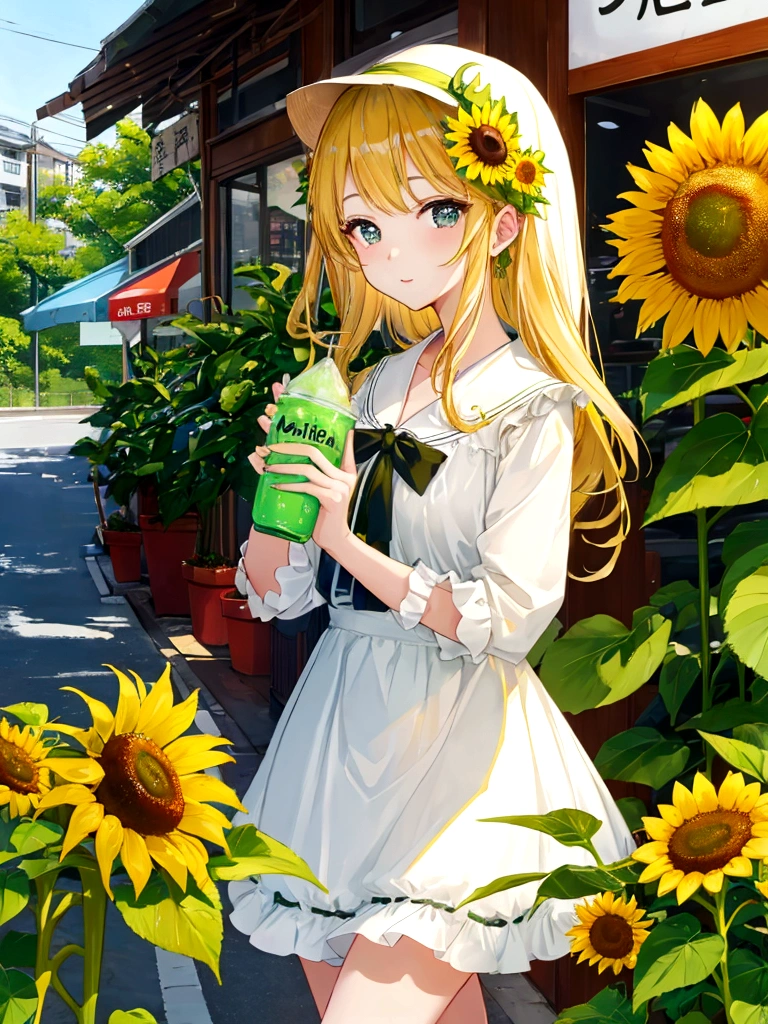 One beautiful girl、Cafe、Melon Soda、sunflower