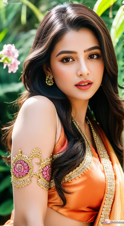 (best quality,4k,8k,highres,masterpiece:1.2),ultra-detailed,realistic,photorealistic:1.37,beautiful detailed eyes,beautiful detailed lips,extremely detailed eyes and face,longeyelashes,2girls,Indian women,ethnic beauty,alluring look,charming smiles,graceful posture,colorful saree,ornate jewelry,dramatic lighting,soft and warm color palette,artistic interpretation,emphasize natural curves,lush background,exquisite details,sexy mood,subtle and sensual,playful and flirty,seductive poses,provocative expressions,lively and energetic ambiance,lush garden setting,flower blossoms,gentle breeze,teasing glances,teasing gestures,busty and curvy figures,sophisticated allure,temporary tattoos,modern interpretation,celebration of femininity,traditional and modern blend,confident and empowered,vibrant and captivating,stylish and fashionable,charismatic presence,radiant and glamorous,traditional Indian culture,passionate and spirited,irresistible beauty,mesmerizing charm,unforgettable allure,mesmerizing eyes,delicate lace details,sensual silk textures,subtle makeup,lustrous hair,perfectly manicured nails,enviable grace and elegance,tempting and enchanting. (((super crazy hairstyles, beautiful long hairs, crazy long hairs, super long hairs, long hair, crazy long hairs, super long hairs , Long wavy hairstyle)))