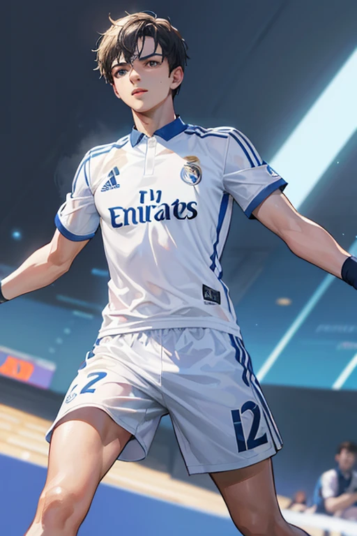 Makes a photorealistic style image of Vinícius Júnior, a Real Madrid football player