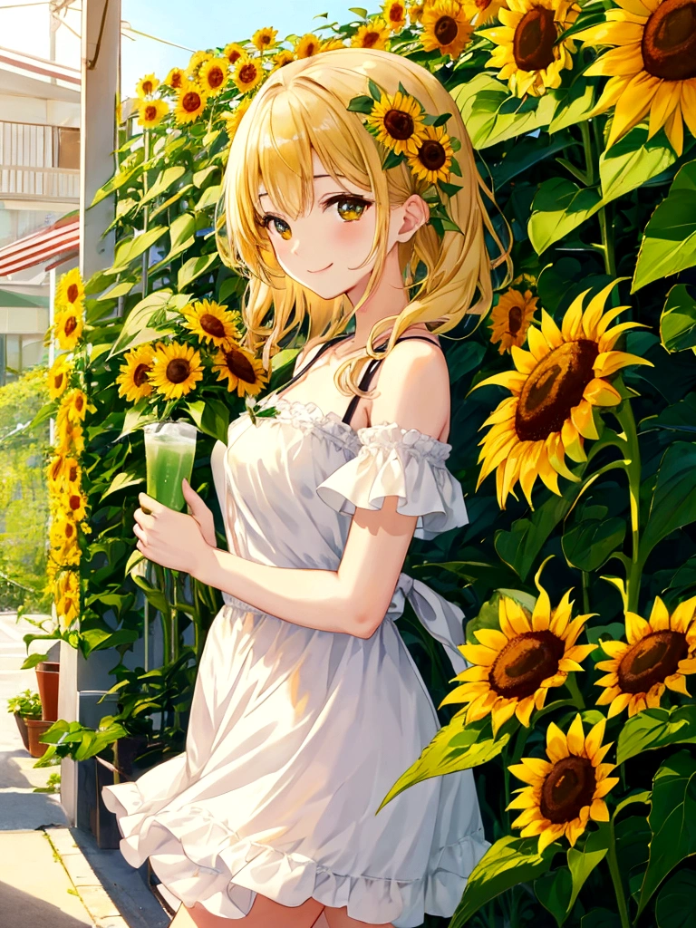 Cafe、Melon Soda、One beautiful girl、smile、sunflower、summer