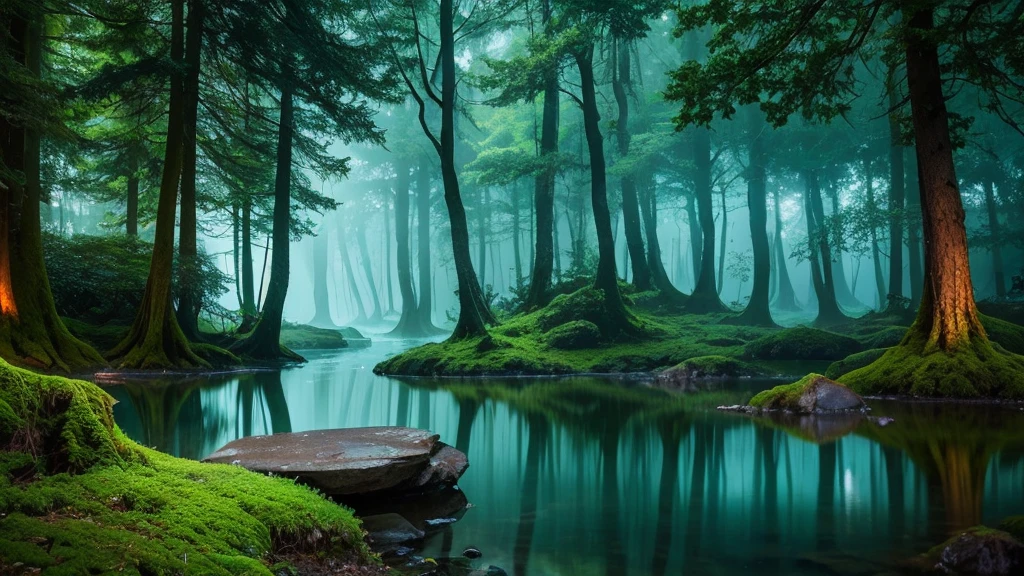 Mysterious Forest, Magical Forest, Mysterious Forest lagoon, Fantasy Forest,rain