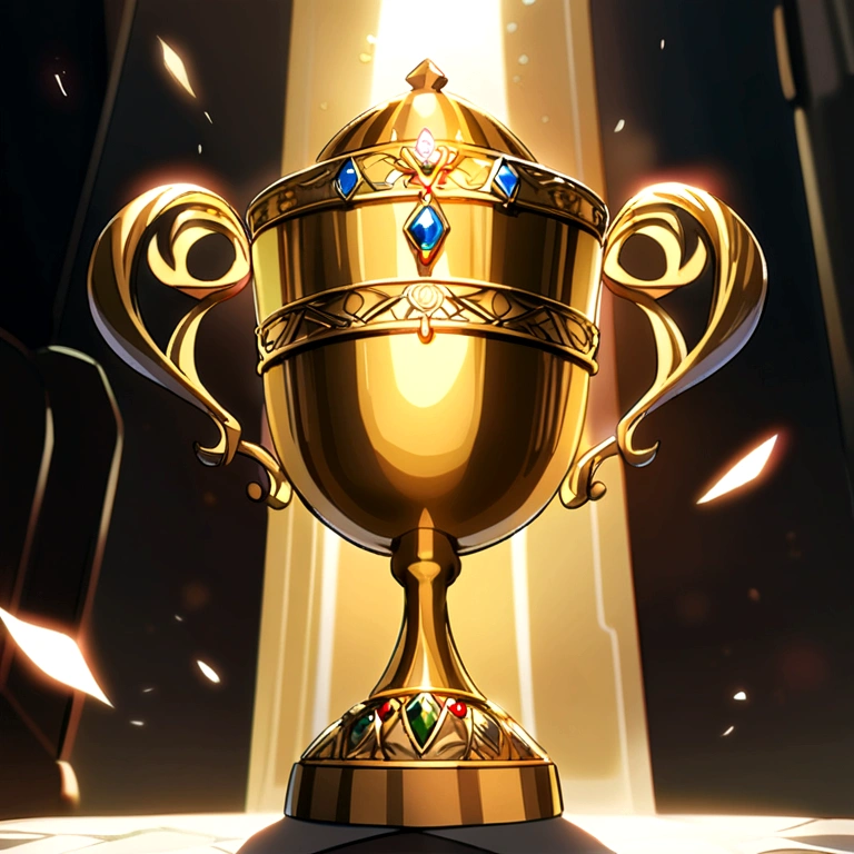 A golden grail decorative with jewels on it.