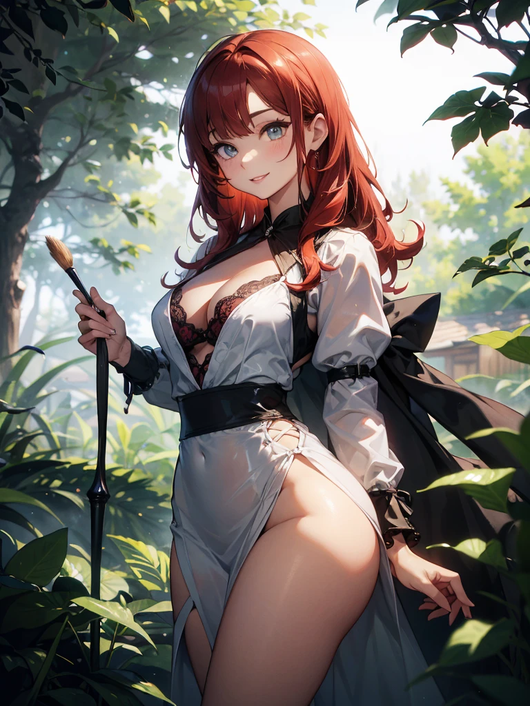 redhead woman , From behind, Look at the enchanted forest that is getting darker and darker,比基尼,big cuvy hips