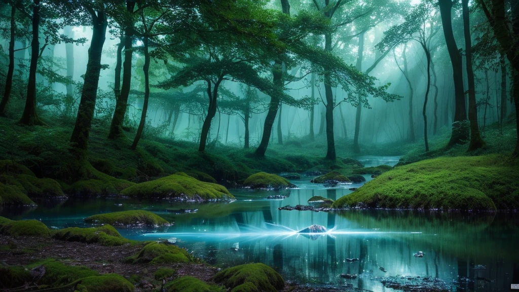 Mysterious Forest, Magical Forest, Mysterious Forest lagoon, Fantasy Forest,rain,scene inside forest