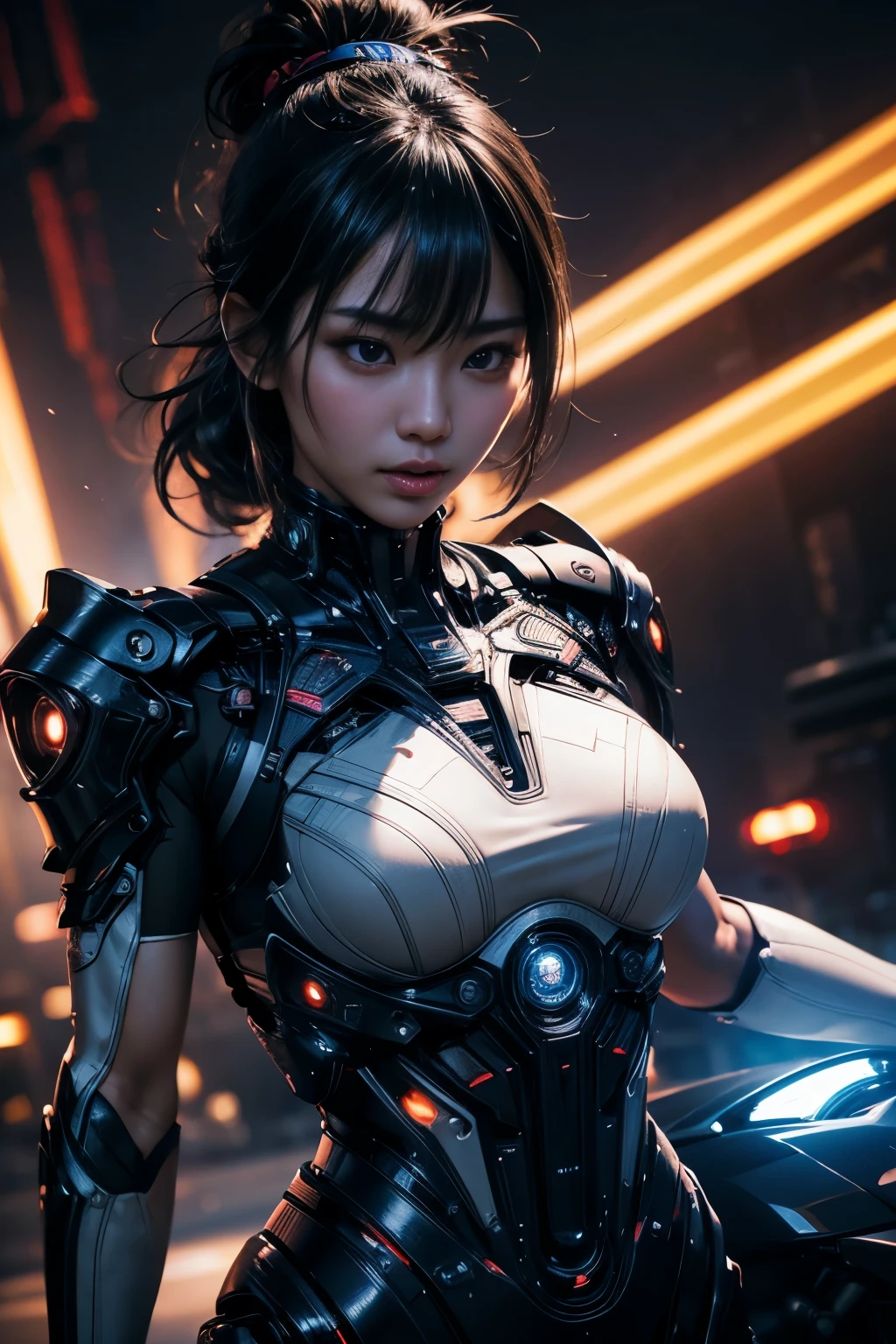a beautiful asian girl,facial closeup,intense facial expression,using a high-tech  machine,detailed sexual mechanics,intricate machinery,advanced technology,glowing lights,dynamic motion blur,dramatic lighting,cinematic composition,hyper realistic,8k