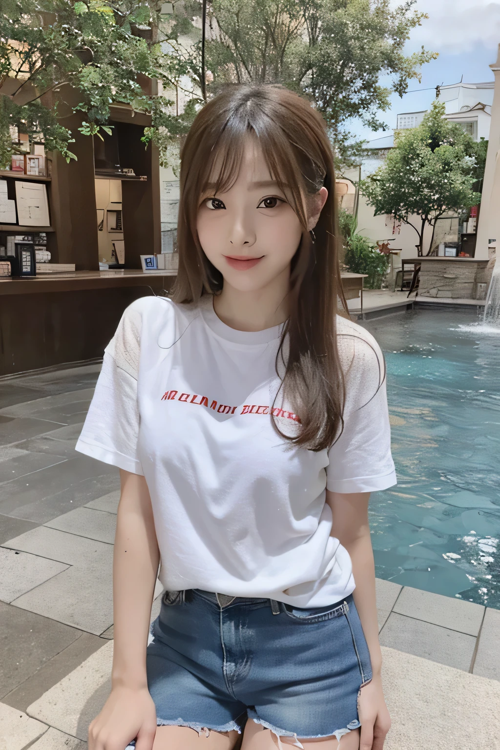 4k(8k),park,fountain,shorts,t-shirt