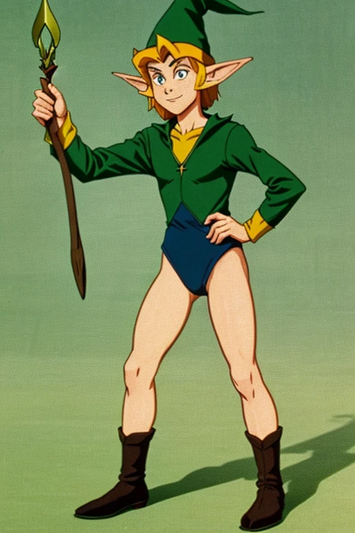 a cartoon character dressed in a green leotard, young half elf wizard, a young male wizard, half-elf time wizard, granny weatherwax, 1980s cartoon, animated episode still, norman rockwel, witch academia, portrait of a young elf wizard, tiny evil alchemist gnome, presto, (((mad))) elf princess, gadget hackwrench