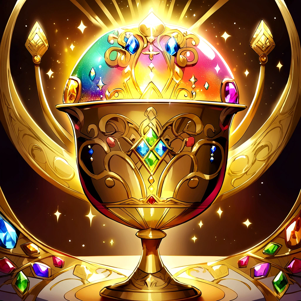 An angelic style golden grail decorative with jewels on it.