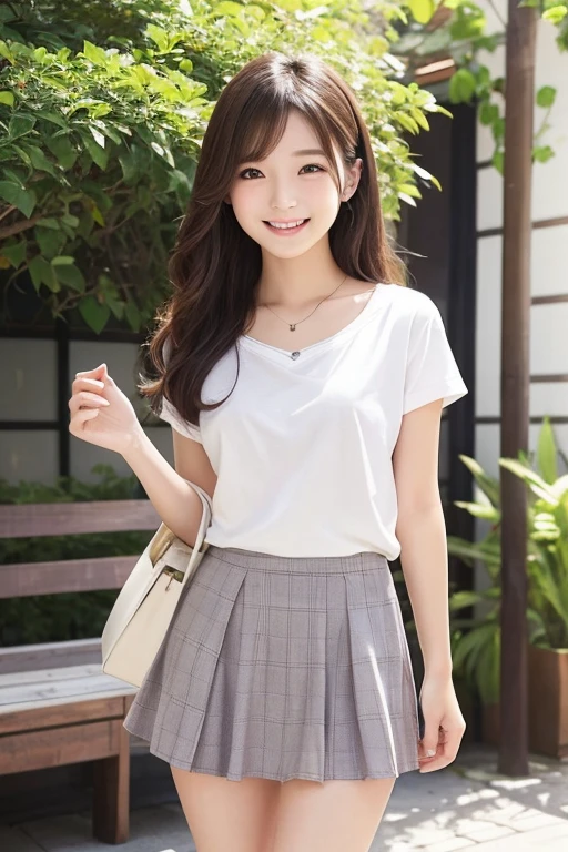 {Highest quality}、{so beautiful}、{Super quality}、{Best illustrations}、super high quality、Japanese Girls1people々、Casual clothing、Not wearing underwear、Ultra mini skirt、Not wearing panties、Attractive thighs、Both legsMWide open letters、chest wide open、Face of joy、Small breasts、smile、No underwear
