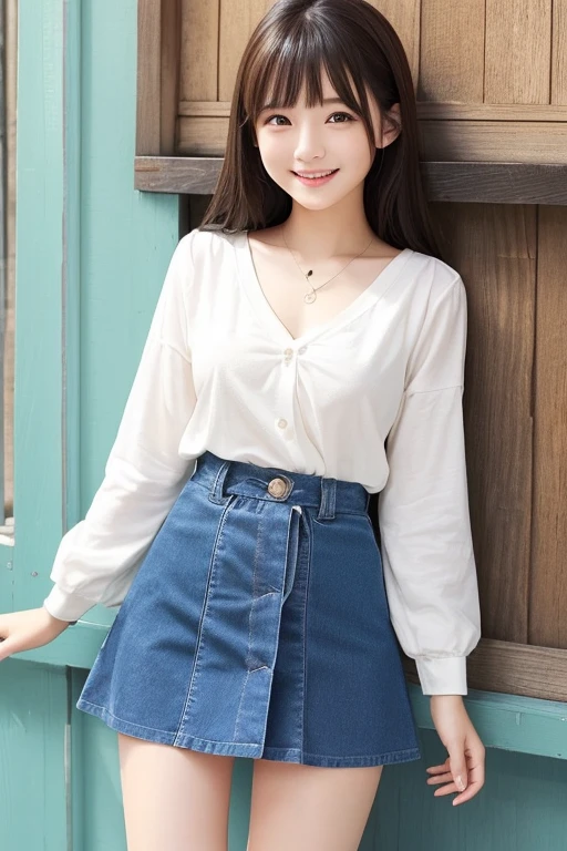 {Highest quality}、{so beautiful}、{Super quality}、{Best illustrations}、super high quality、Japanese Girls1people々、Casual clothing、Not wearing underwear、Ultra mini skirt、Not wearing panties、Attractive thighs、Both legsMWide open letters、chest wide open、Face of joy、Small breasts、smile、No underwear