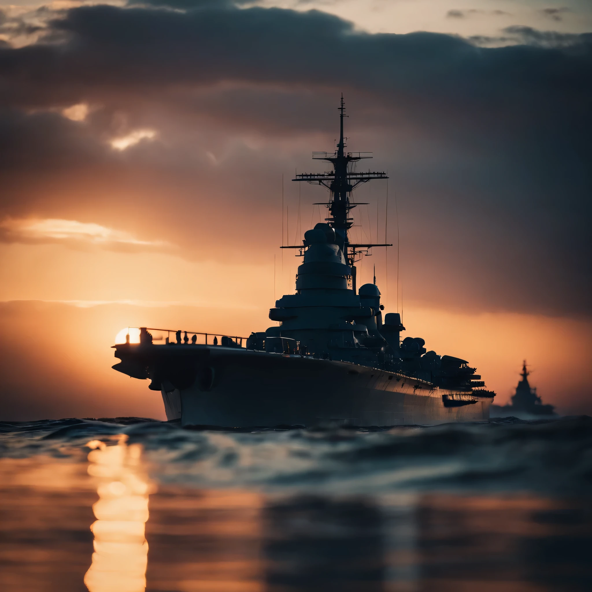 Sinking battleship in sunset