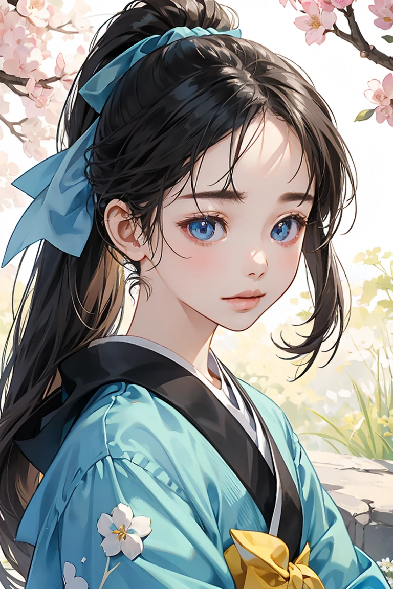 (masterpiece)、(1 Girl)、Japanese age girl idol、One girl、Small face、Plump Cheeks、whole body、Ultra-detailed skin、Perfect Skin、Professional photos、RAW Photos、8k、(1 Girl)、Cute and adorable、ponytail、Viewer's perspective、Black hair covered in water、((Lightweight, lightweight T-shirt))、Wet from splashes、Water is spurting out of the hose、top of the hill、Blue sky、White cloud、((Jumping up))、((Uplifting))、