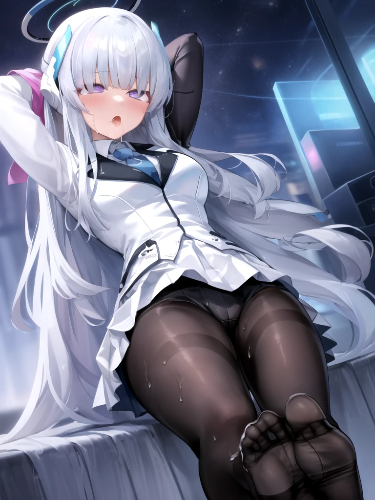 (masterpiece),(Highest quality),(Very detailed),(Best illustrations),(Best Shadow),(Absurd),(Detailed Background),(so beautiful), 16K,(Very detailed),(Best illustrations), 8K,(Absurd),(Detailed Background),(so beautiful)noa-outfit, (Processing wool), Perfect Anatomy, One Girl, alone, , , Grey Hair, Purple eyes, Blunt bangs, , , , , One Girl, alone, Big Breasts, Long Hair, , , BDSM, empty eyes, blank eyes, , , , Heart-shaped pupils, , shiny skin, Wet, , , Roll your eyes, , The pupils constrict, , , , Open your mouth carelessly, , , , saliva trail , , night , , Pink Neon Lights, , , hallucination, , Mysterious glow, orgasm, ahegao, rolling eyes, cross-eyed, , , , Arched back, , Foot fetish, , sleep, Dead, Expressionless, arms behind head,