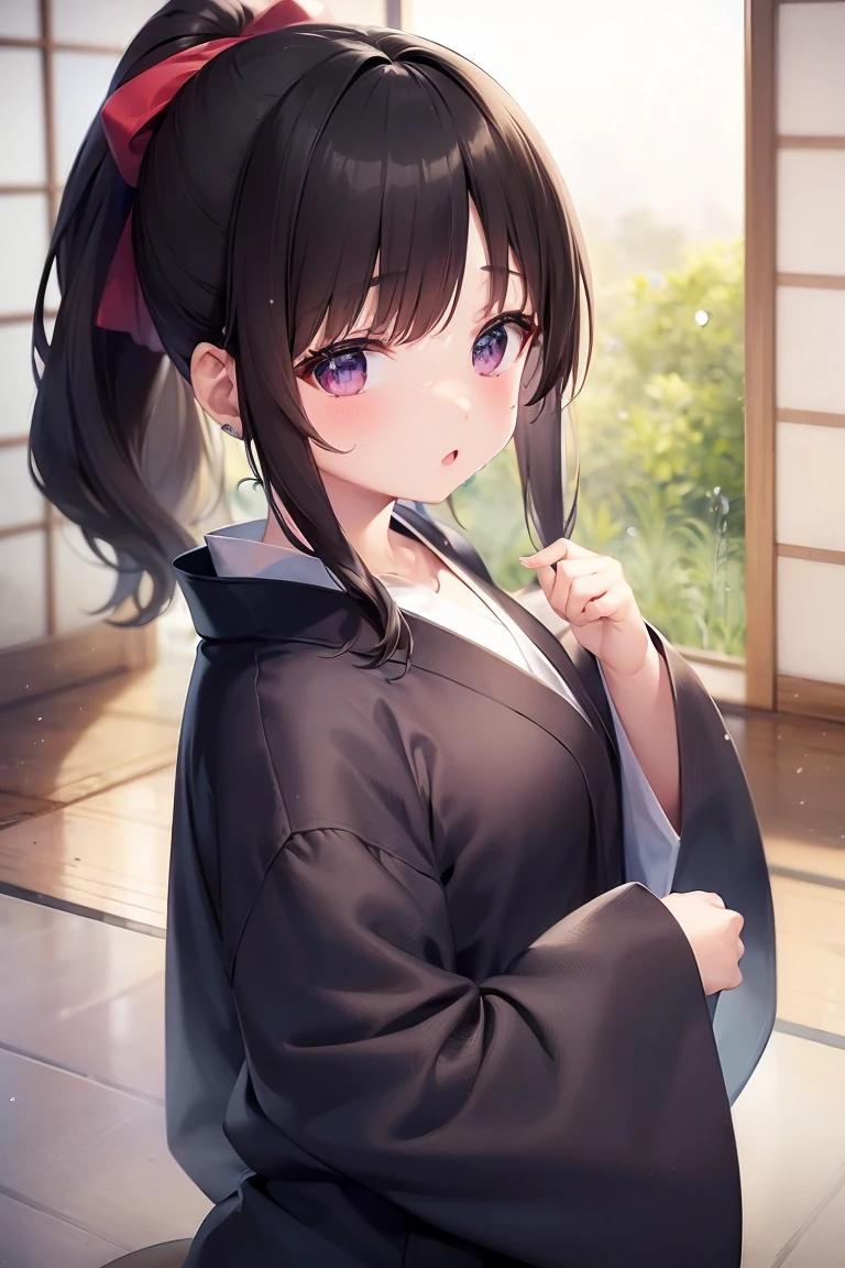 (masterpiece)、(1 Girl)、Japanese teenage girl idol、One girl、Small face、Plump Cheeks、whole body、Ultra-detailed skin、Perfect Skin、Professional photos、RAW Photos、8k、(1 Girl)、Cute and adorable、ponytail、Viewer's perspective、Black hair covered in water、((Lightweight, lightweight T-shirt))、Wet from splashes、Water is spurting out of the hose、top of the hill、Blue sky、White cloud、((Jumping up))、((Uplifting))、