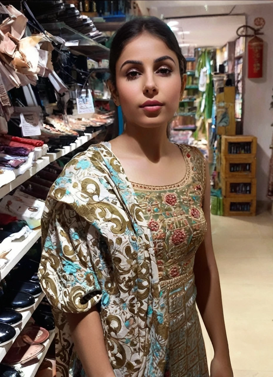 beautiful detailed girl in a serene garden, flowing dark hair, detailed eyes and lips, long eyelashes, rosy cheeks, graceful posture, turquoise blue hijab, delicate jewelry, traditional dress, constellation necklace, vivid colors, subtle brushstrokes, Persian-influenced pattern, soft lighting, traditional Arabic calligraphy, tenderly painted hands, 19th century portraits, color palette: warm tones, mood: tranquil, (best quality,4k,8k,highres,masterpiece:1.2),ultra-detailed,(realistic,photorealistic,photo-realistic:1.37)