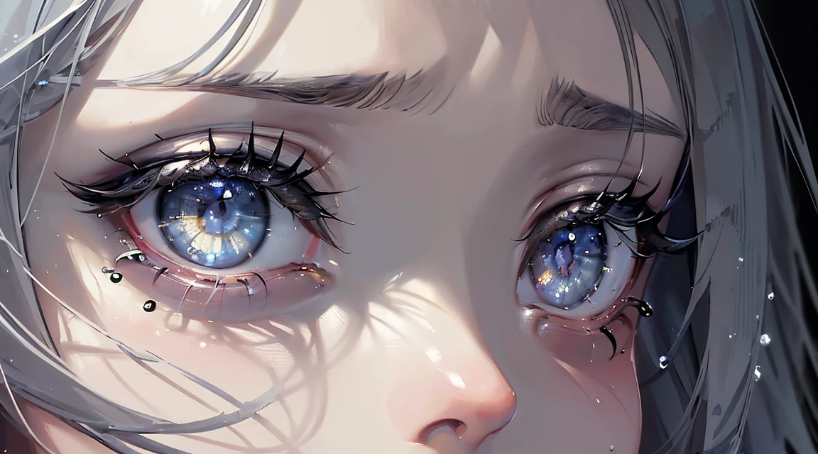 (masterpiece,Highest quality,Super detailed),One girl,Beautiful and elaborate face, Fine grain,View your viewers, Variegated eyes,((gray theme),((depression, sadness, melancholy)),Grey Skin,Tired look,sad,Swollen eyelids,((Very close up)),Are crying,Gothic Makeup,dark cave in the background