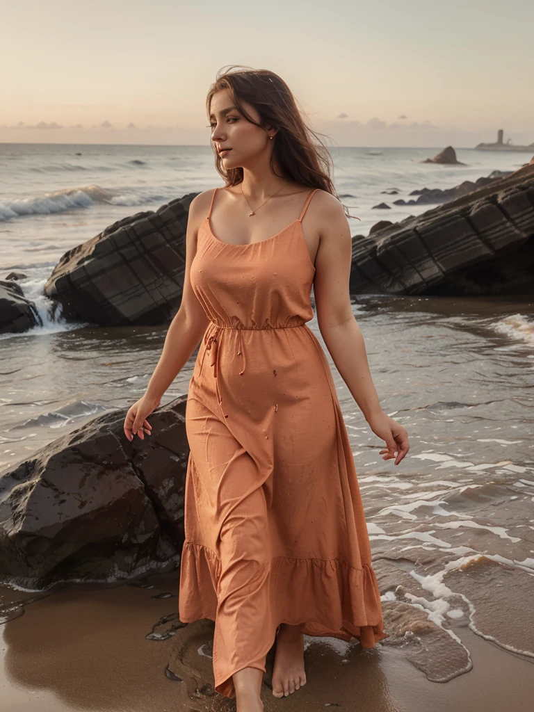 Orange Araf Floating Waterfall Dress, , Red Cream and Smoothsky Casual Beach Dress, Beautiful Round Neck, Gabriella Linda Curve, Sucier Red seducer, Photo Full length and powerful dress