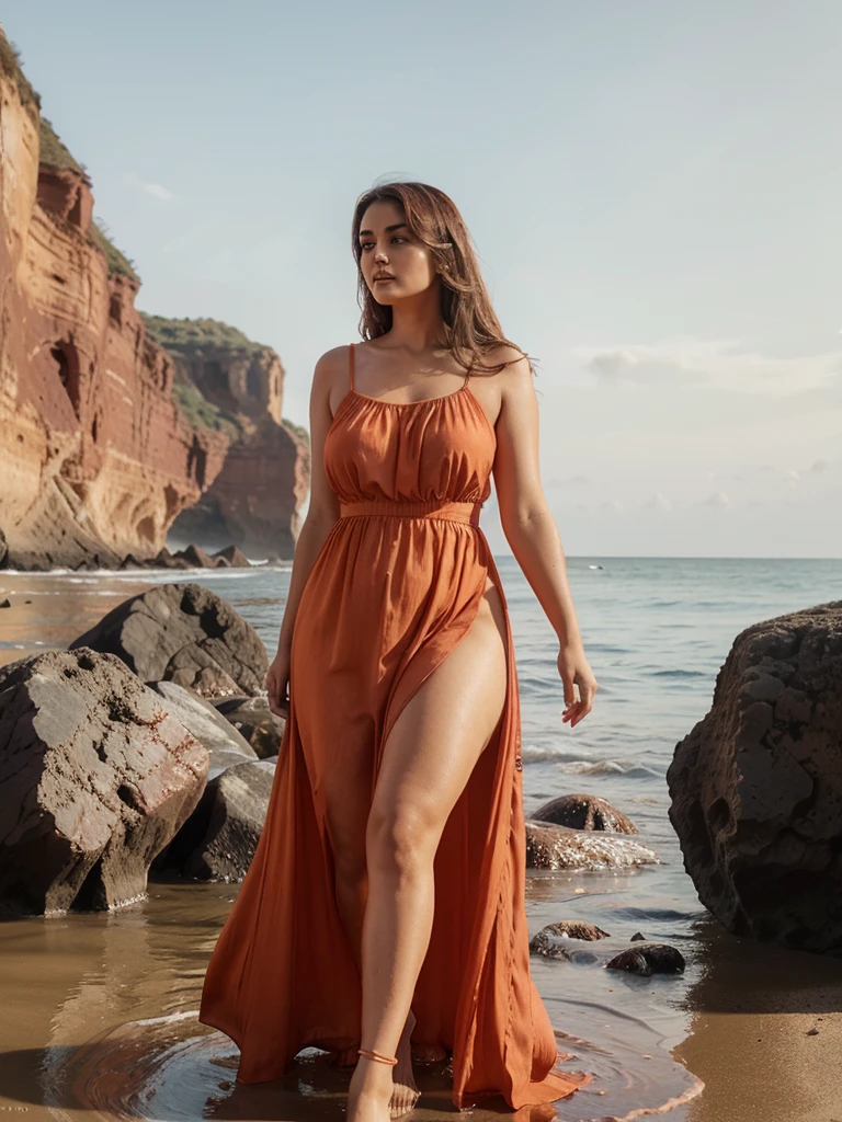 Orange Araf Floating Waterfall Dress, , Red Cream and Smoothsky Casual Beach Dress, Beautiful Round Neck, Gabriella Linda Curve, Sucier Red seducer, Photo Full length and powerful dress
