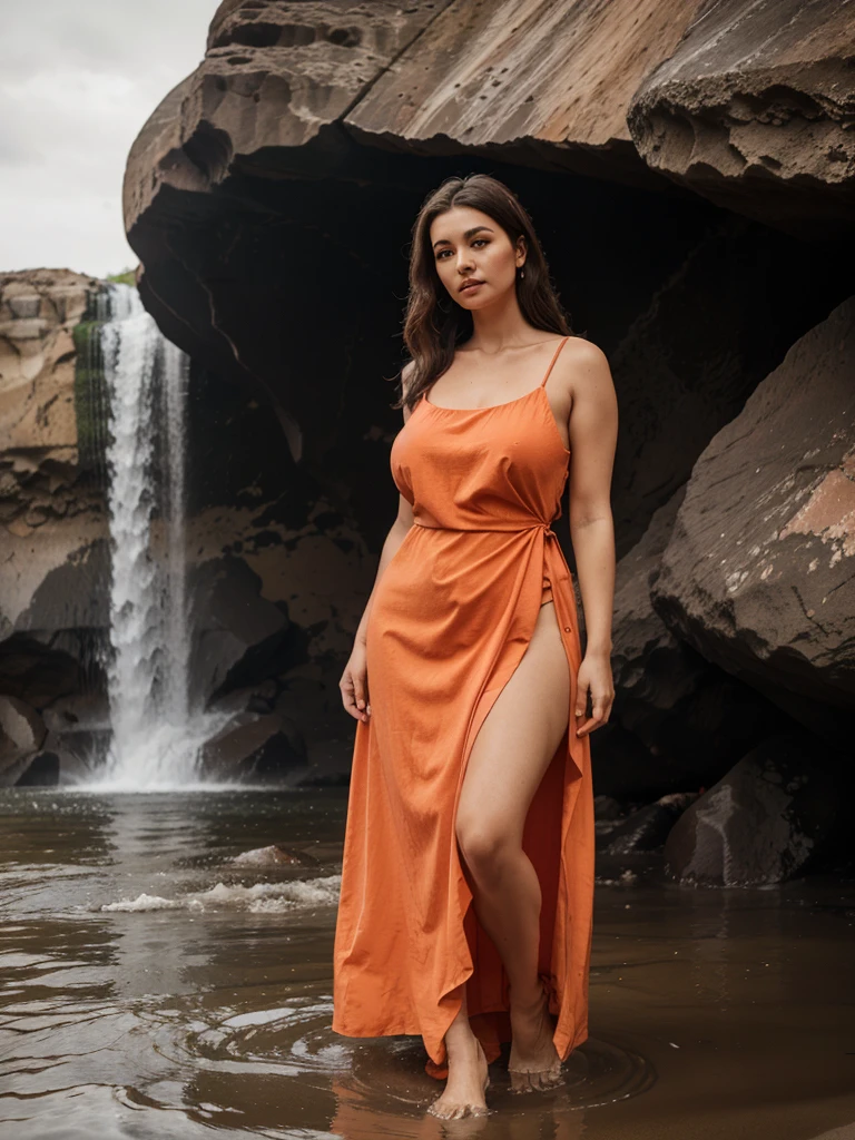 Orange Araf Floating Waterfall Dress, , Red Cream and Smoothsky Casual Beach Dress, Beautiful Round Neck, Gabriella Linda Curve, Sucier Red seducer, Photo Full length and powerful dress
