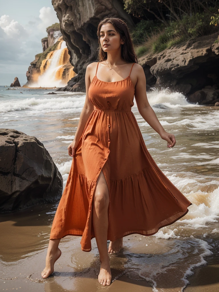Orange Araf Floating Waterfall Dress, , Red Cream and Smoothsky Casual Beach Dress, Beautiful Round Neck, Gabriella Linda Curve, Sucier Red seducer, Photo Full length and powerful dress