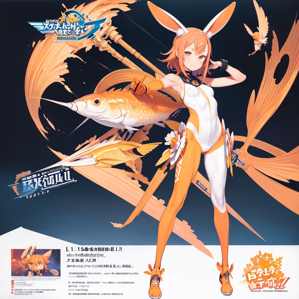 ((Highest quality)), ((masterpiece)), ((Realistic)) 1 Female, Cute face, A look of determination, smile, Long legs, whole body, Adult female (Spiky orange-pink hair, ((Orange pink mullet 1.1)), (Medium length hair), blue eyes, (white/Yellow Eyes,) Hero, Sleeveless blue spandex bodysuit, Long orange pink (((Bunny ears,))) Desert Oasis, tbcc illustration, 8 and a half heads whole body, Action pose, ((Perfect body)) ((Cool pose))