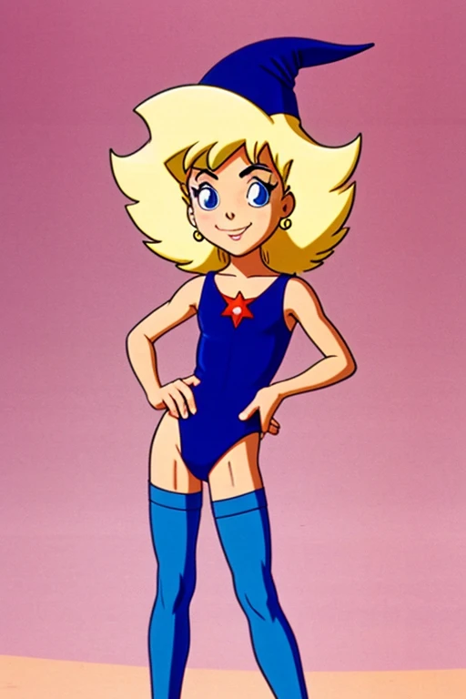 a cartoon character dressed in a leotard, young wizard, time wizard, 1980s cartoon, animated episode still, presto