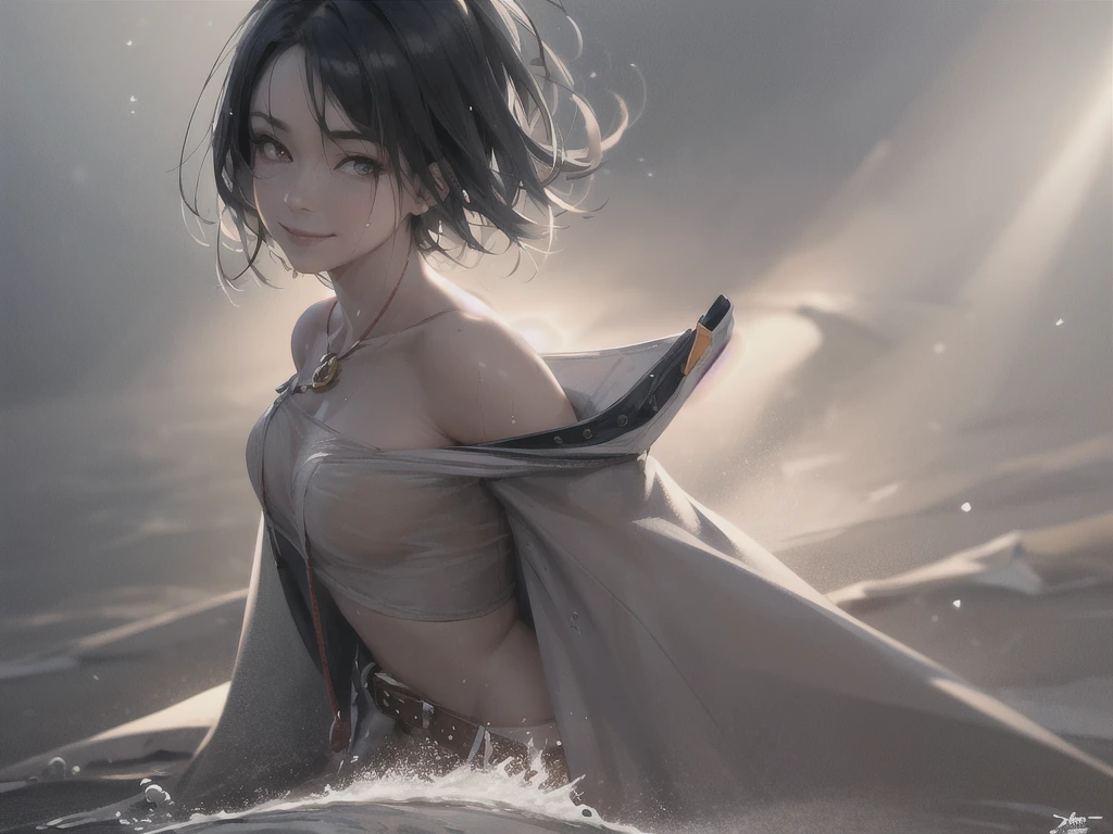 (masterpiece, best quality:1.2), cowboy shot, solo, 1girl, 27 yo peasant woman, smile, looking at viewer, peasant dress, capelet, belt, wet clothes, soaked, dripping wet, wet hair, wet skin, translucent, glistening with oil, fully clothed, wet muddy field, dripping with mud, muddy arms, muddy hair, (Super detailed,ultra high resolution,detailed background)), (((masterpiece:1.4, Best Quality:1.4, 8K,))), ultra high res, Physically Based Rendering, ((Best Quality)), ((Masterpiece)), (Very Detailed:1.3), 3D, Accurate simulation of light-material interactions, perfect proportions, octane rendering, duotone lighting, low ISO, white balance, rule of thirds, wide aperture, 8K RAW, efficient sub-pixels, subpixel convolution, luminescent particles, light scattering, Tyndall effect, HDR (High Dynamic Range), ray tracing, NVIDIA RTX, super resolution, unreal 5, subsurface scattering, PBR texture, post-processing, anisotropic filtering, depth of field, maximum sharpness and sharpness, multi-layer texture, albedo and highlight maps, surface shading, (wlop, dalcefo, realistic, painting). [8K, Best Quality, Masterpiece, Ultra High Resolution, (highly detailed CG unity 8k wallpaper), (best illustration), (best shadows), isometric 3D, octane rendering, ray tracing, highly detailed, (wide panoramic view: 1.1), (Best quality, 4K, 8 k, A high resolution, masterpiece:1.2), absurdity, masterpiece, ultra detailed, (realistic, photorealistic, photorealistic:1.37), hairs, complex parts, HDR, (complex parts:1.12), (hyper detailed, hyper realistic, Soft lighting, spicy:1.2), beautiful figure, Magnificent Anatomy, (complex part, Hyper detailed:1.15). Blurred foreground., (backlit), realistic, masterpiece, high quality, brightness, chromatic aberration, by Jeremy Lipking, 8k uhd, smoke, shadows, contrast, clear sky, looking_at_viewer, (warm hue, warm tone), high details, natural skin pores].