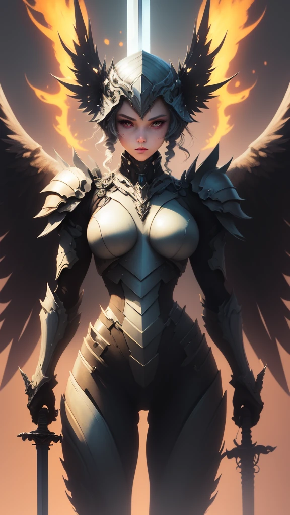 (masterpiece, best quality:1.3),extremely high detailed, intricate, 8k, HDR, wallpaper, cinematic lighting, (universe),(holding sword:1.3), glowing, armor, glowing eyes, mecha, large wings,    