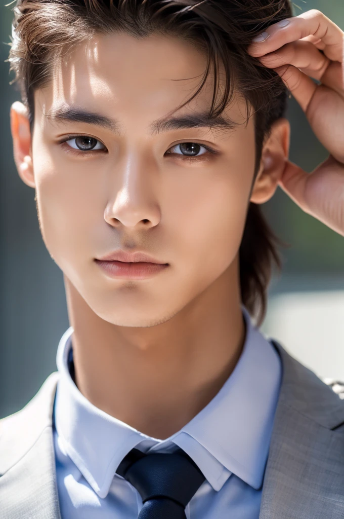 (((Masterpiece))), (((Top quality))), (Real: 1.1), Suit, Ultra high resolution, 8K, RAW photo, High definition, Detailed detail, (Beautiful face), (Detailed, Beautiful eyes, shining eyes), beautiful men,
Clear skin tone and healthy skin tone,
Asians with good muscles