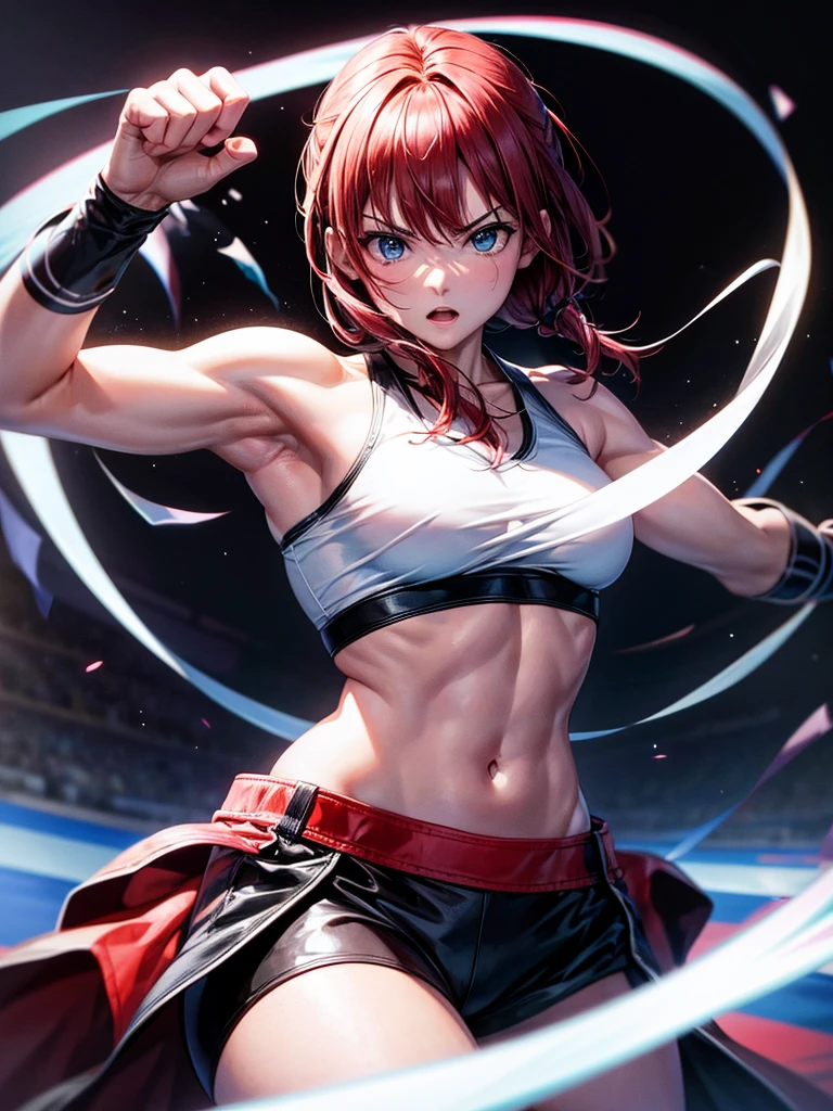 Highest quality,Highest Resolution,A fighter standing in the ring and making a fighting pose,