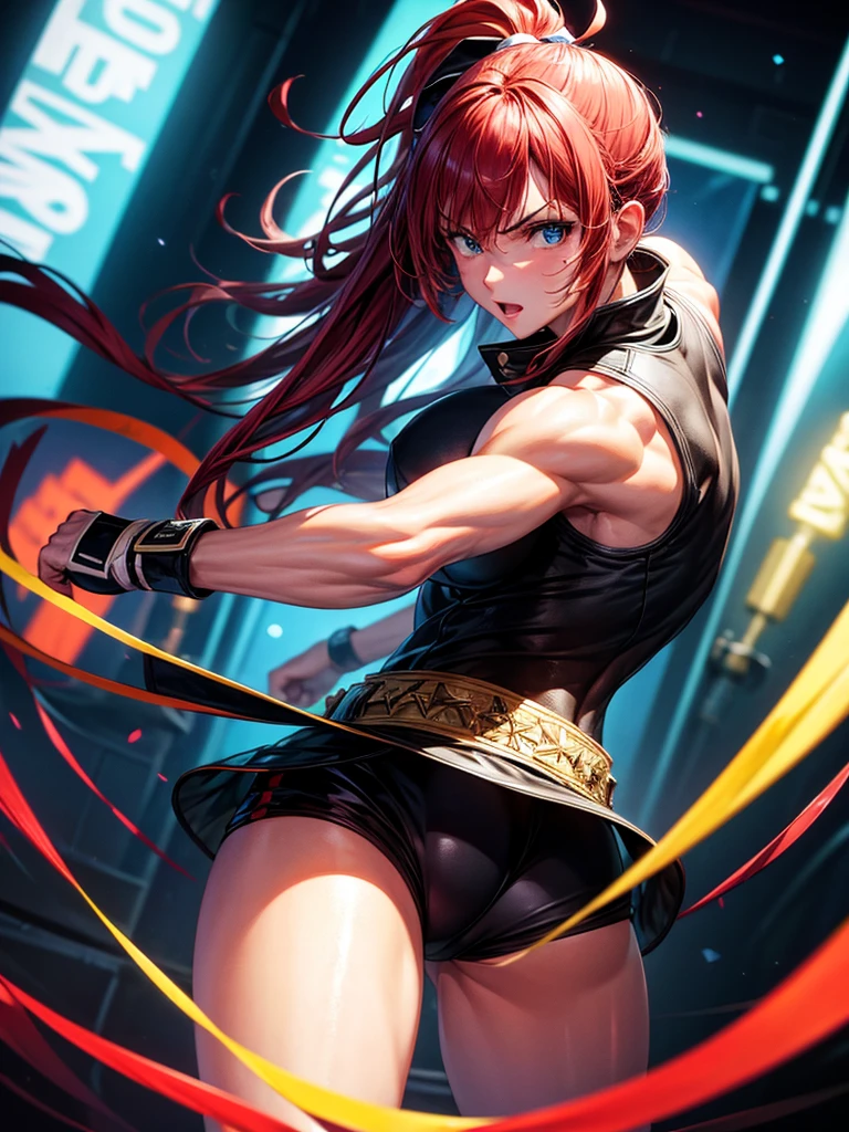 Highest quality,Highest Resolution,A fighter standing in the ring and making a fighting pose,