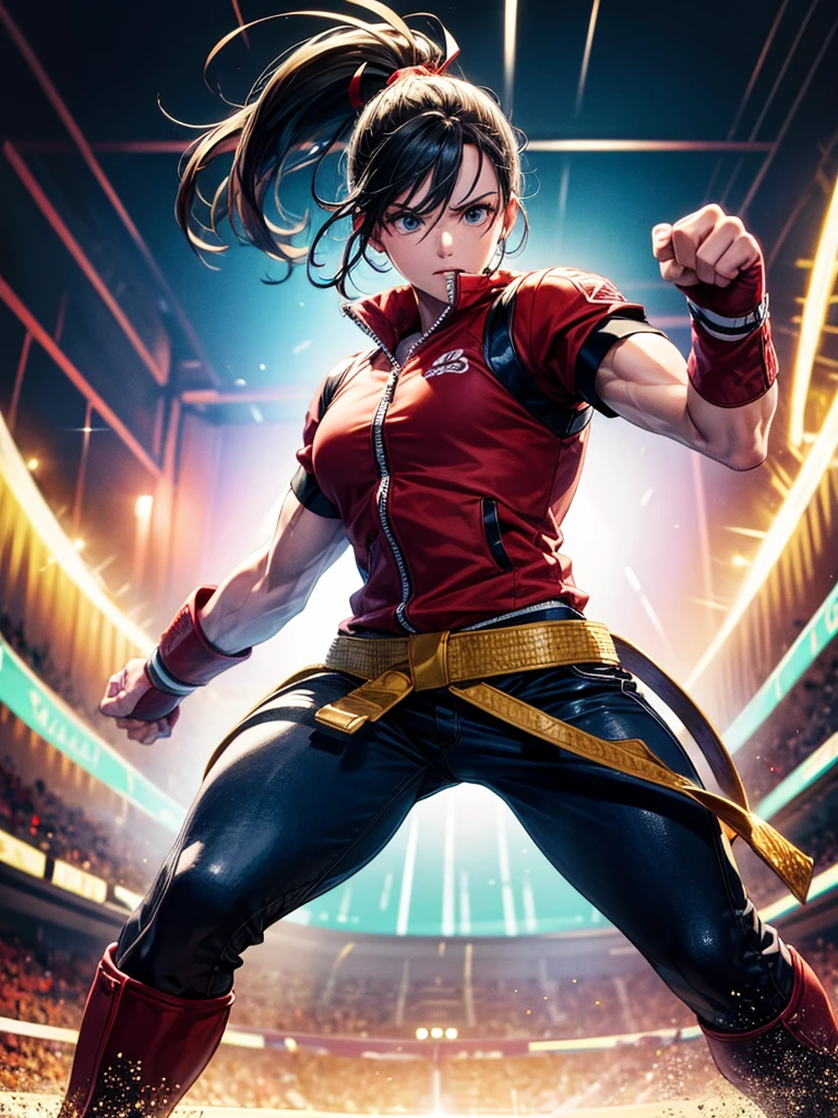 Highest quality,Highest Resolution,A fighter standing in the ring and making a fighting pose,