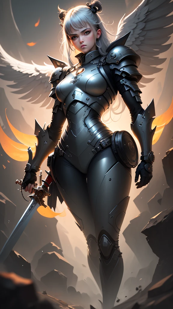 (masterpiece, best quality:1.3),extremely high detailed, intricate, 8k, HDR, wallpaper, cinematic lighting, (universe),(holding sword:1.3), glowing, armor, glowing eyes, mecha, large wings,