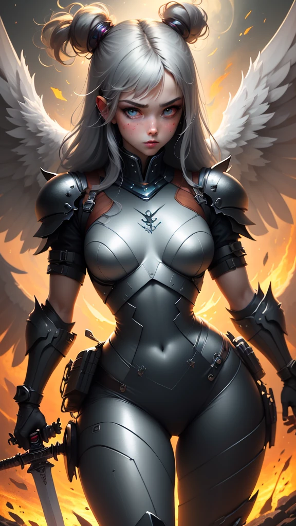 (masterpiece, best quality:1.3),extremely high detailed, intricate, 8k, HDR, wallpaper, cinematic lighting, (universe),(holding sword:1.3), glowing, armor, glowing eyes, mecha, large wings,