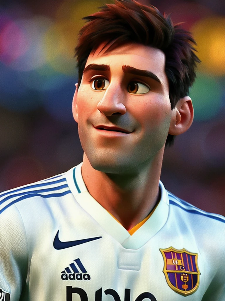 Lionel Messi, (pixar style) (masterpiece:1.2) (bokeh) (best quality) (detailed skin) (detailed texture) (8k) (claymation) (cinematic lighting) (sharp focus