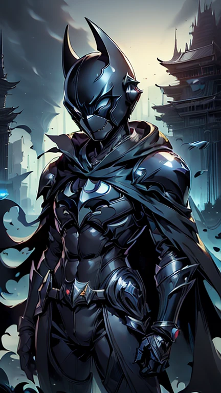 best quality,masterpiece,1boy,solo,(((13years old))),japanese boy,an extremely cute and handsome boy,highly detailed beautiful face and eyes,petit,cute face,lovely face,baby face,shy smile,show teeth, Black hair,Short hair,flat chest,skinny,slender,(((wearing a Fantasy style Batman costume,black Fantasy helmet, black Fantasy domino mask, black cape))),(((standing in Dark Midnight Fantasy style metropolis city))),he is looking at the viewer,