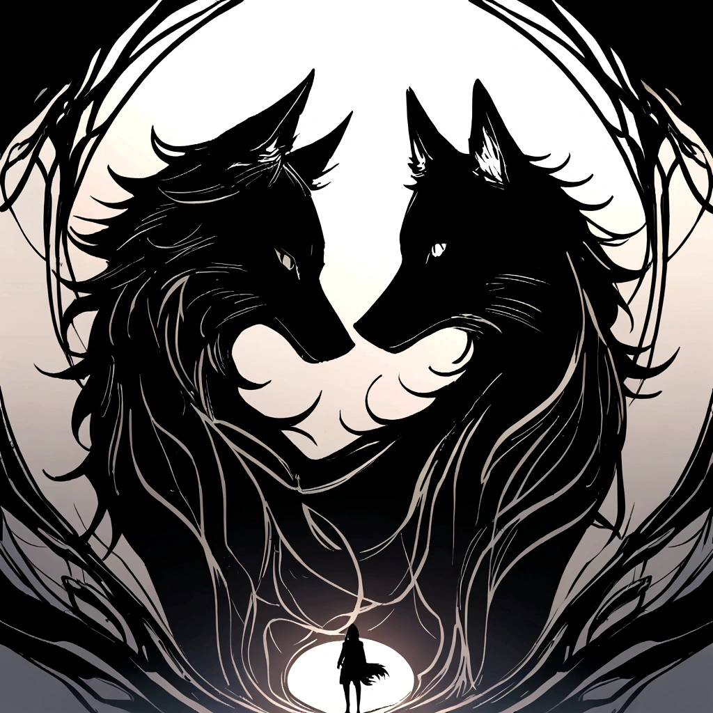 Wolf, silhuette, face,