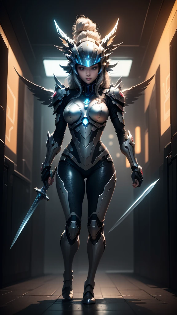 (masterpiece, best quality:1.3),extremely high detailed, intricate, 8k, HDR, wallpaper, cinematic lighting, (universe),(holding sword:1.3), glowing, armor, glowing eyes, mecha, large wings,    